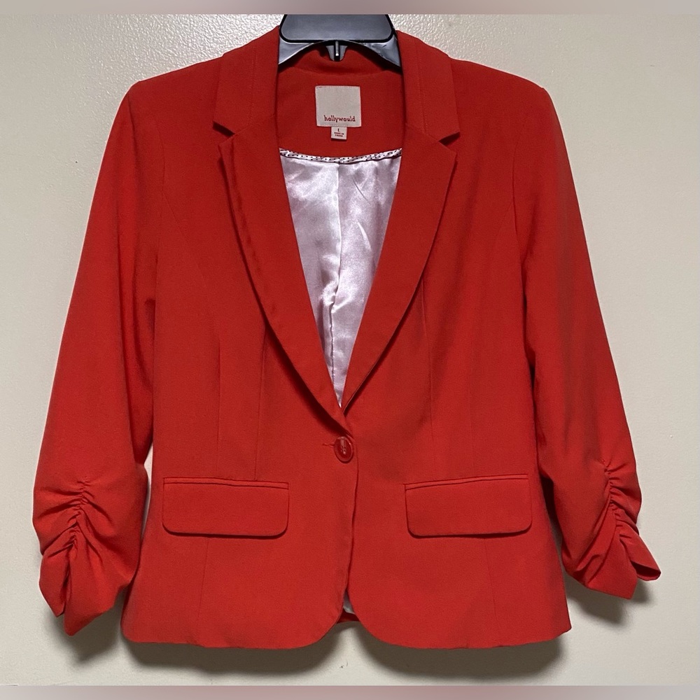 Hollywould Women’s Single-Breasted Blazer Ruched Sleeves Mango Size L